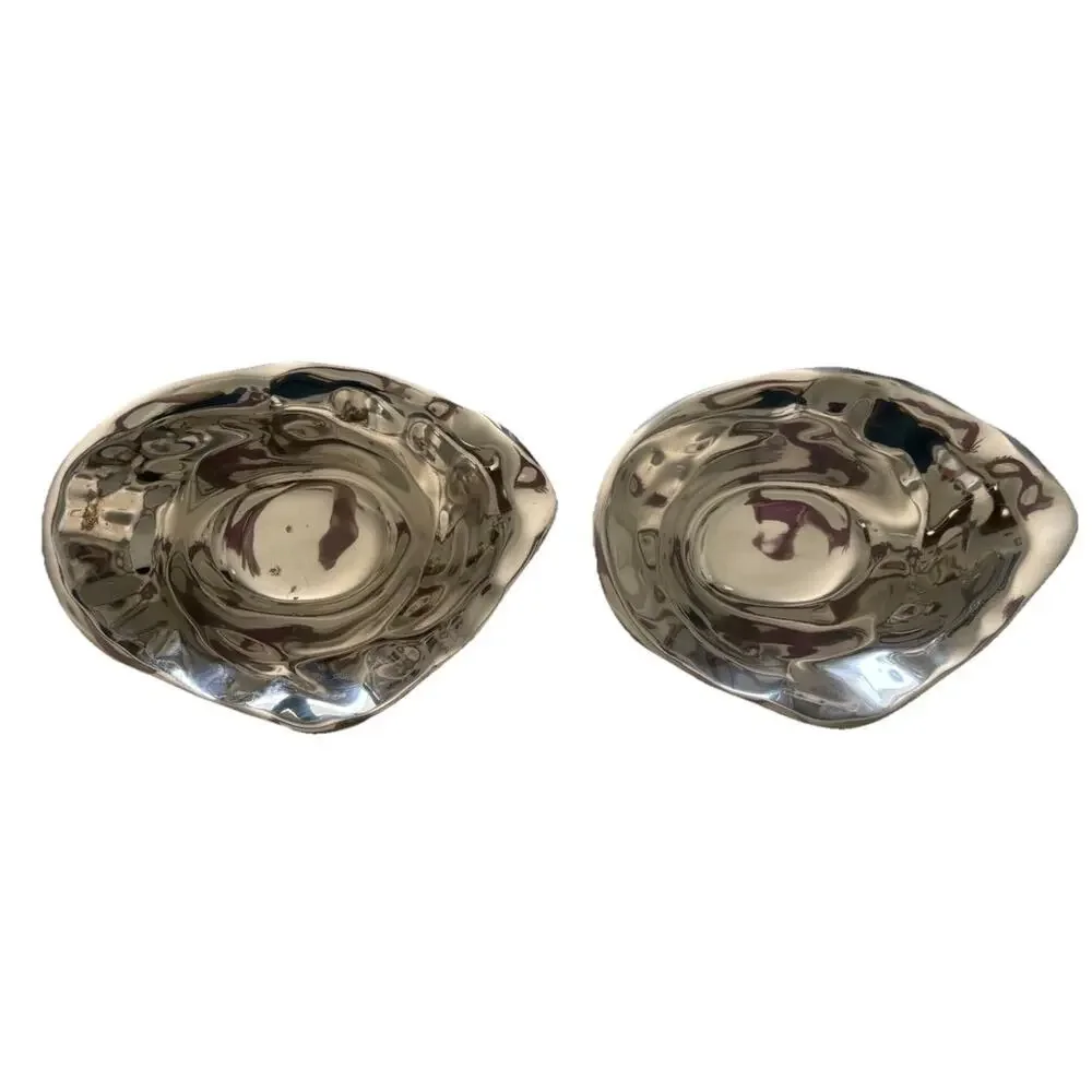 Set Of 2 Pottery Barn Silver Tone “Pasha” Irregular Shaped Bowls 6.5 x5”x2.5”